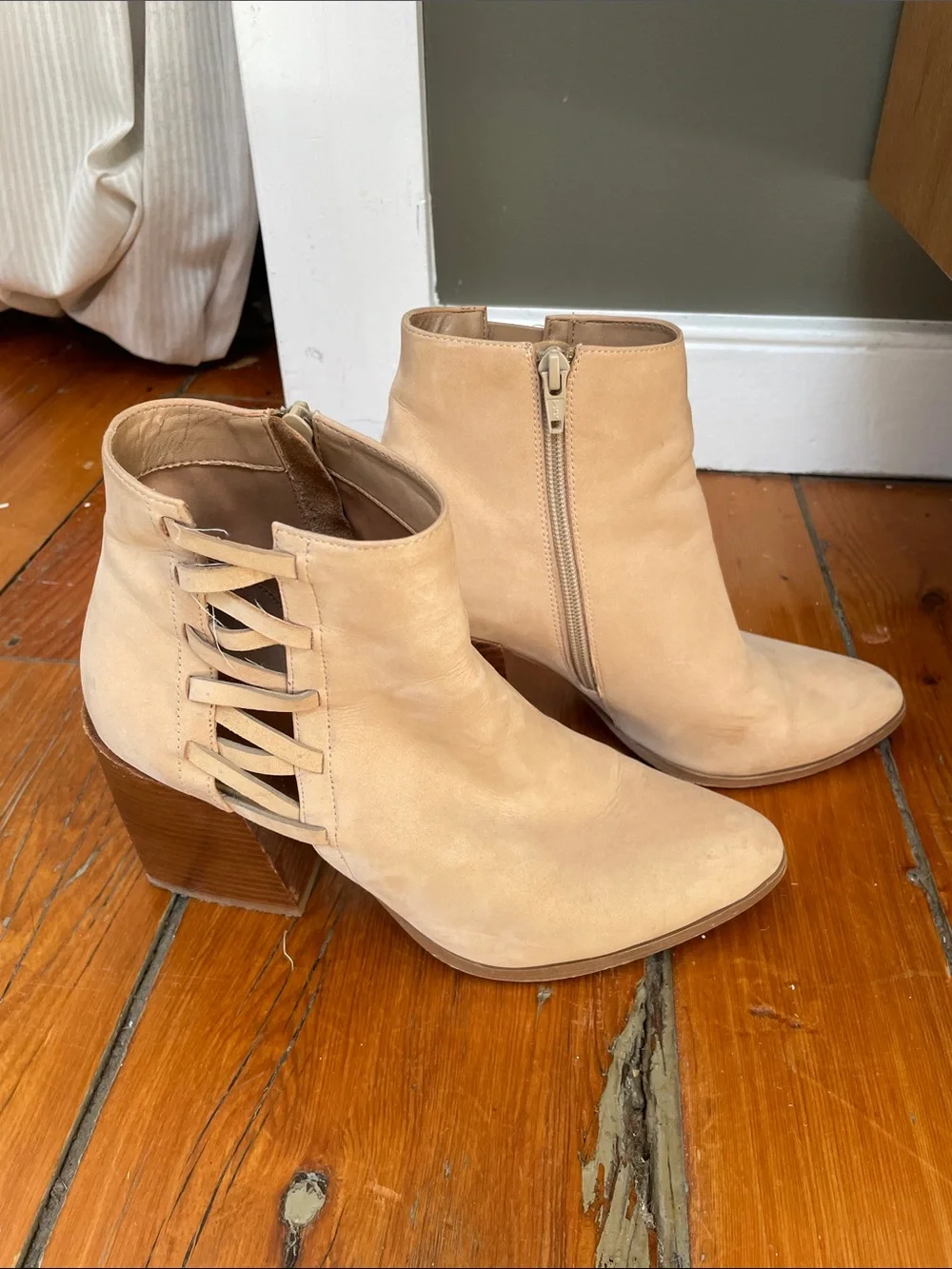 Aldo Women's Neutral Tan Suede Ankle Booties with Side Lace Detail